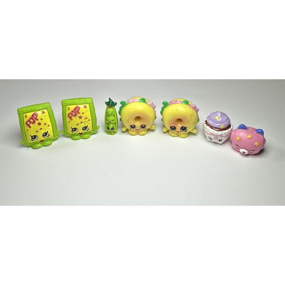Lot Of 7 Shopkins Pop Rock, Peas, Cupcake, Cat, Sandwich Figures